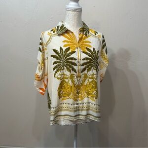 Rose & Olive Womens Lightweight Tropical Button Up Collared Top Size M Artsy S/S